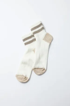 2-Stripe Short Sock - White/Greige