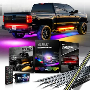 AURA LED Lighting Kit for Truck Bundle (DreamColor Underglow LED Kit - Remote Control   Tailgate Triple Light Bar   Sidekick LED Kit)