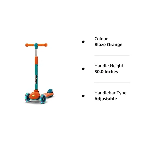 Baybee Blaze Storm Skate Scooter for Kids, 3 Wheel Kids Scooter with 3 Height Adjustable Handle, Kick Scooter with LED PU Wheels & Brake | Runner Scooter for Kids 2-10 Years Boys Girls (Orange)