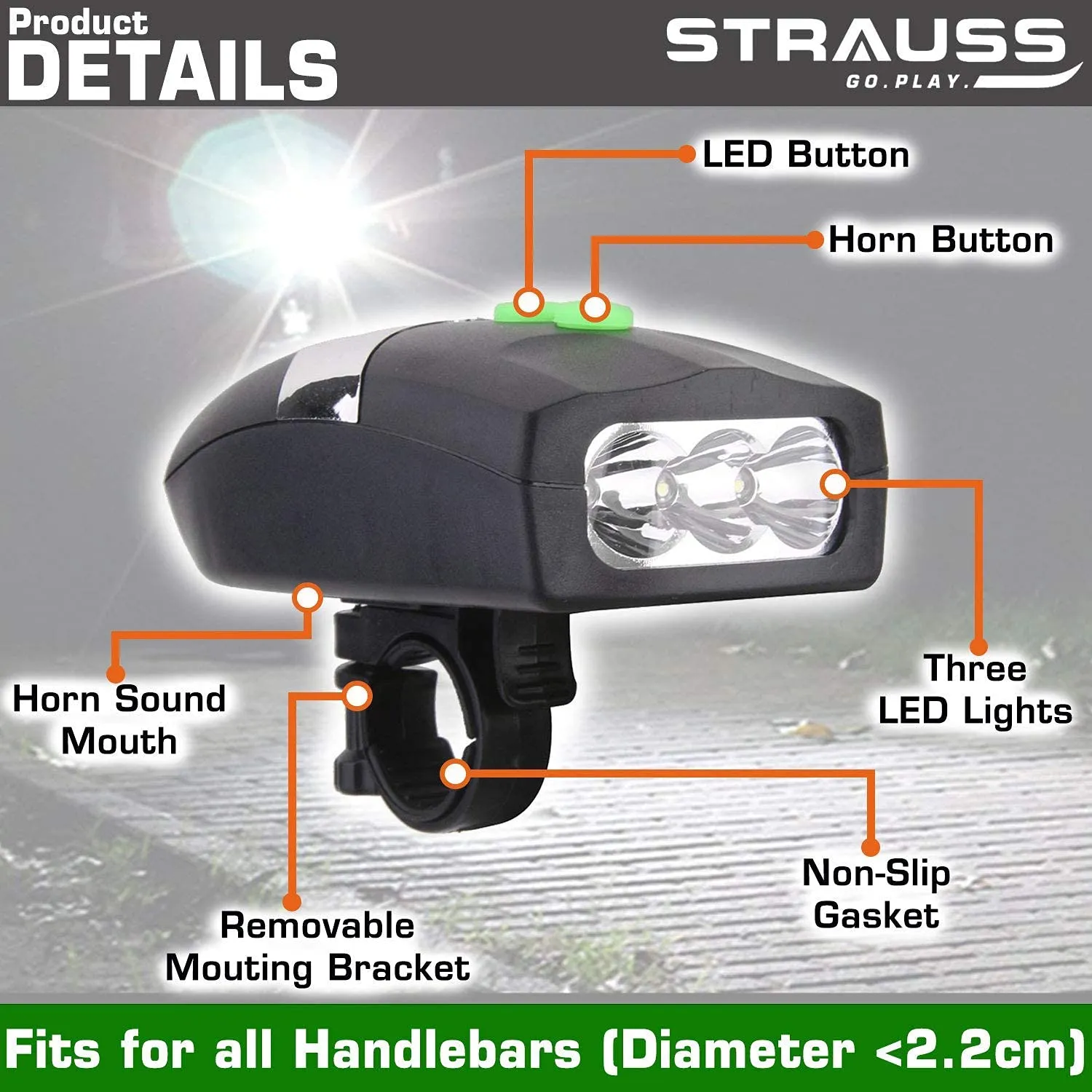 Bicycle LED Light and Horn | Cycle Horn | Bicycle Headlight (Pack of 2)