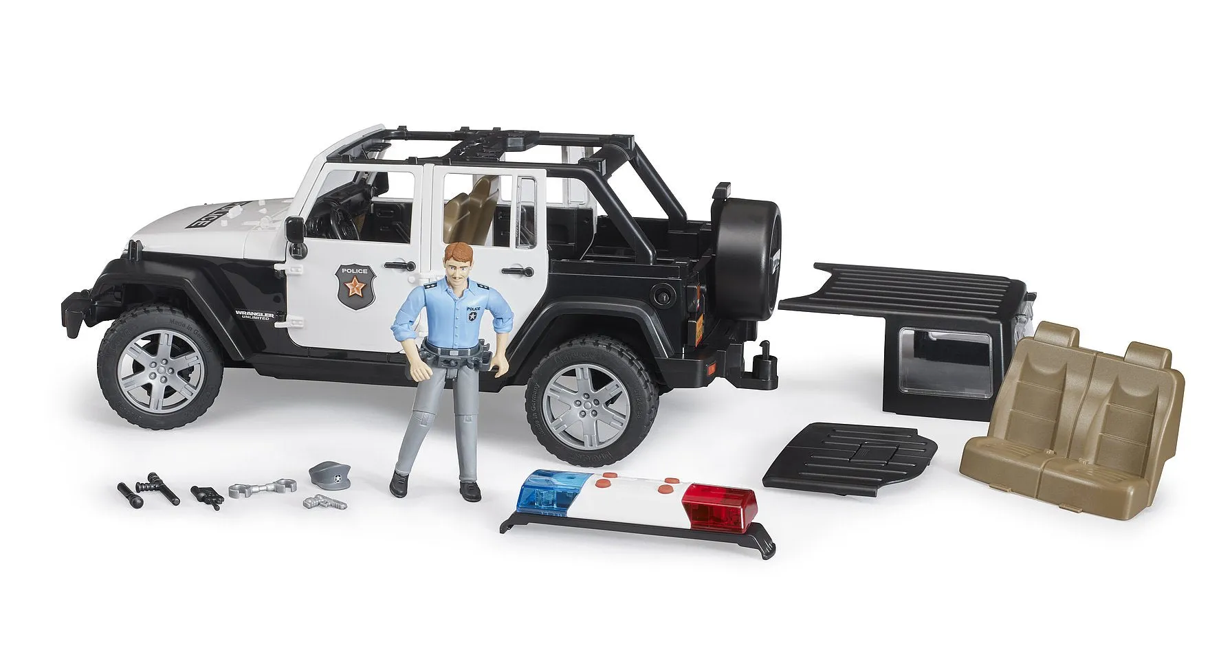 Bruder Jeep Wrangler Rubicon Police and Accessories 4yrs 
