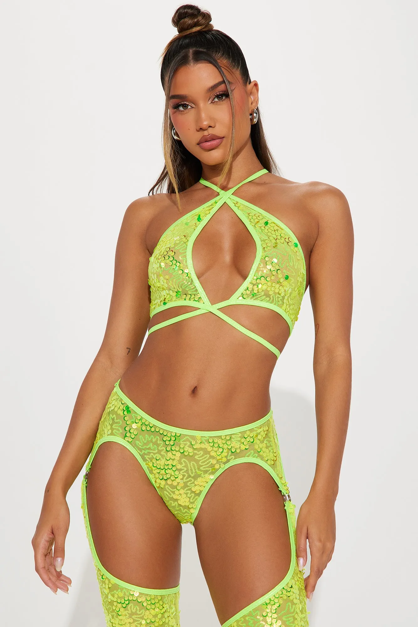 Dancing Under The Lights Sequins Dance Top - Neon Yellow