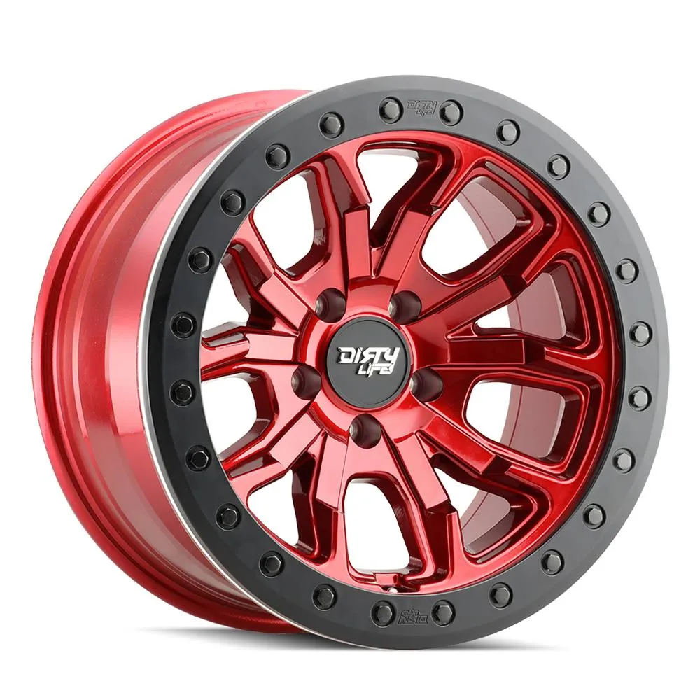 Dirty Life Wheels 9303 DT-1 Dual-Tek Series Crimson Candy Red Wheel with Simulated Beadlock Ring 9303-7936R12