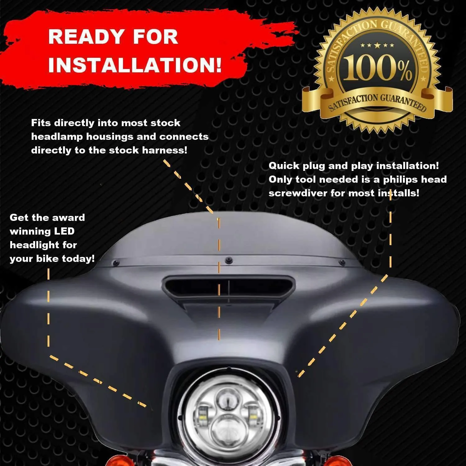 Eagle Lights 7" LED Headlight and 4.5" LED Passing Light Kit for Harley Davidson and Indian Motorcycles - Generation I / Chrome