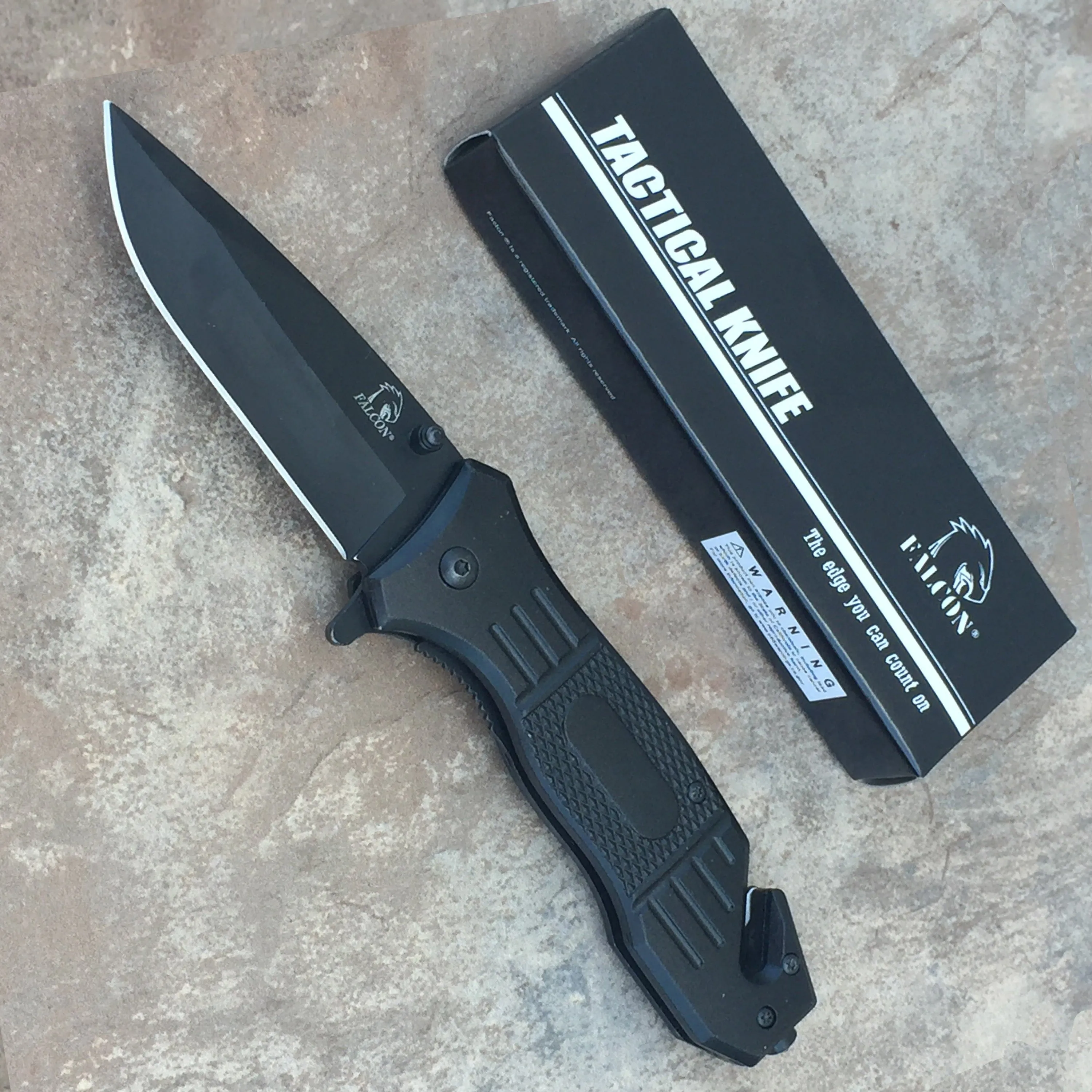 Falcon 7 3/4" Spring Assisted Knife with Geometric Pattern ABS Handle