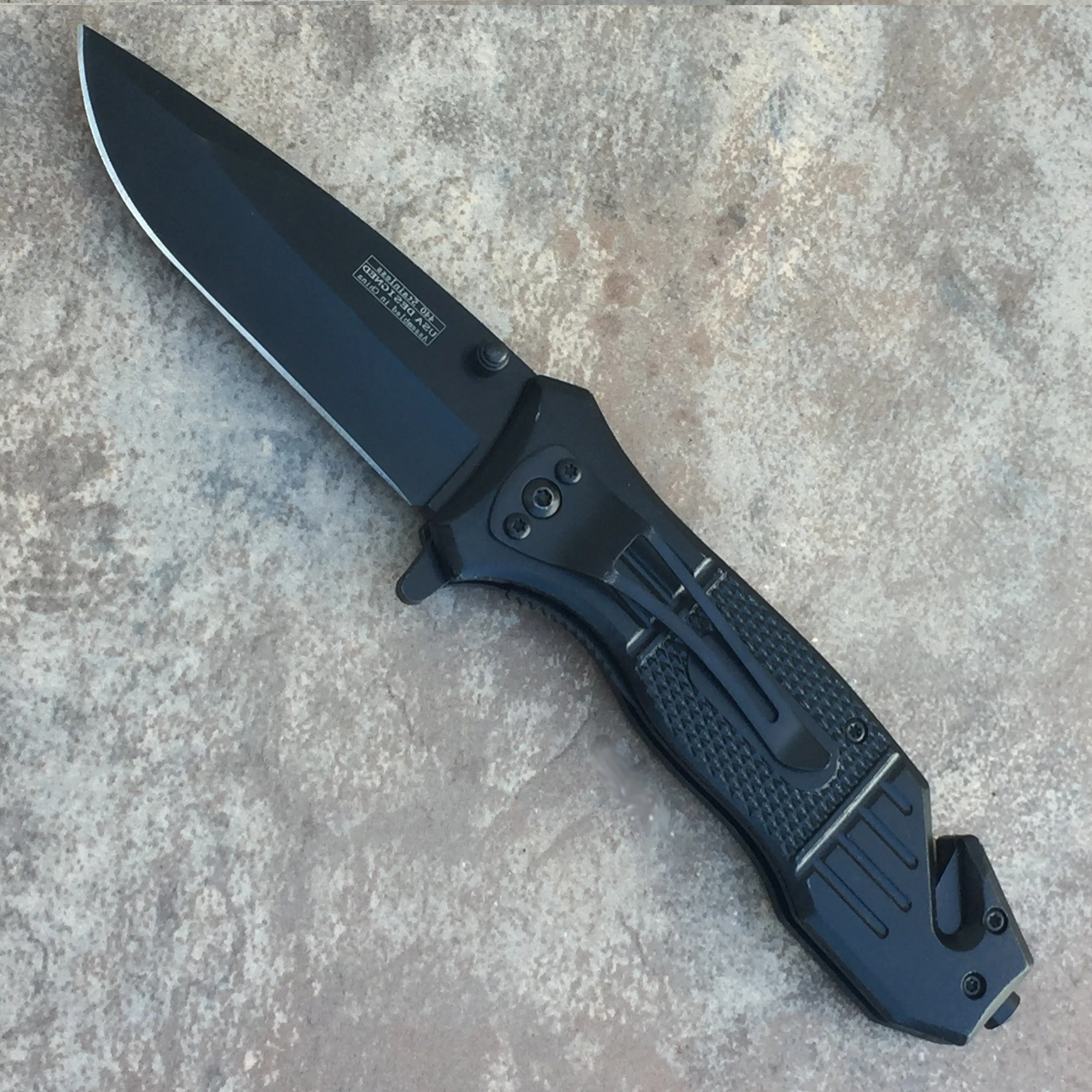 Falcon 7 3/4" Spring Assisted Knife with Geometric Pattern ABS Handle