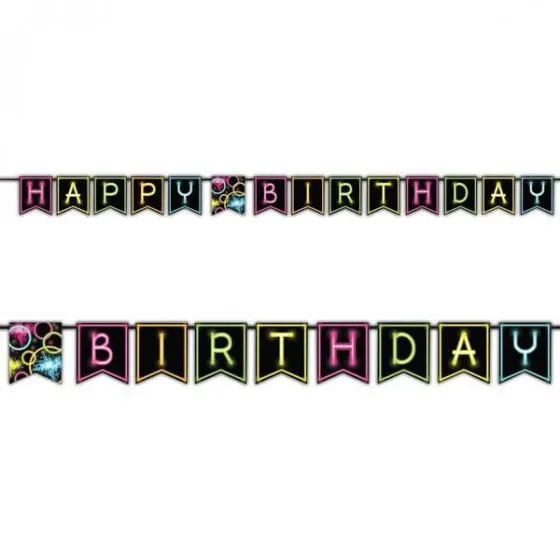 Glow Party Happy Birthday Banner 15cm x 270cm Each