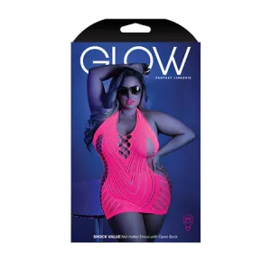 Glow Shock Value Neon Net Halter Dress  Neon Pink - Queen Size