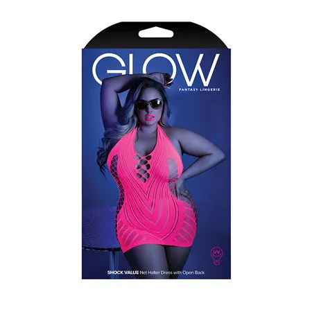 Glow Shock Value Neon Net Halter Dress  Neon Pink - Queen Size