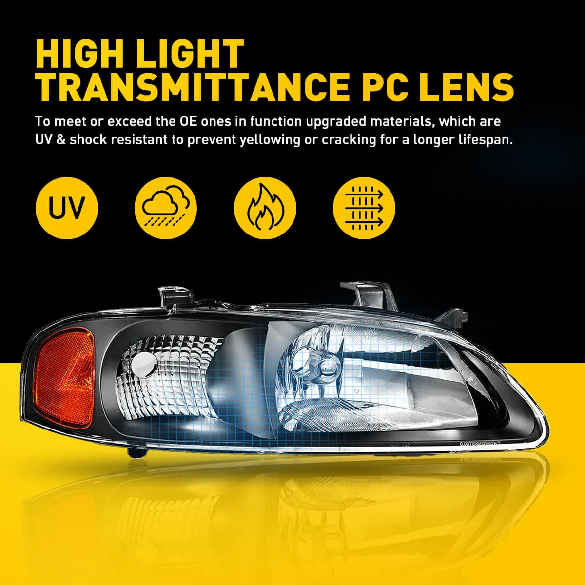 Headlight Assembly for 2000-2003 Nissan Sentra Black Housing with Amber Reflector