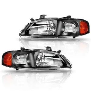 Headlight Assembly for 2000-2003 Nissan Sentra Black Housing with Amber Reflector