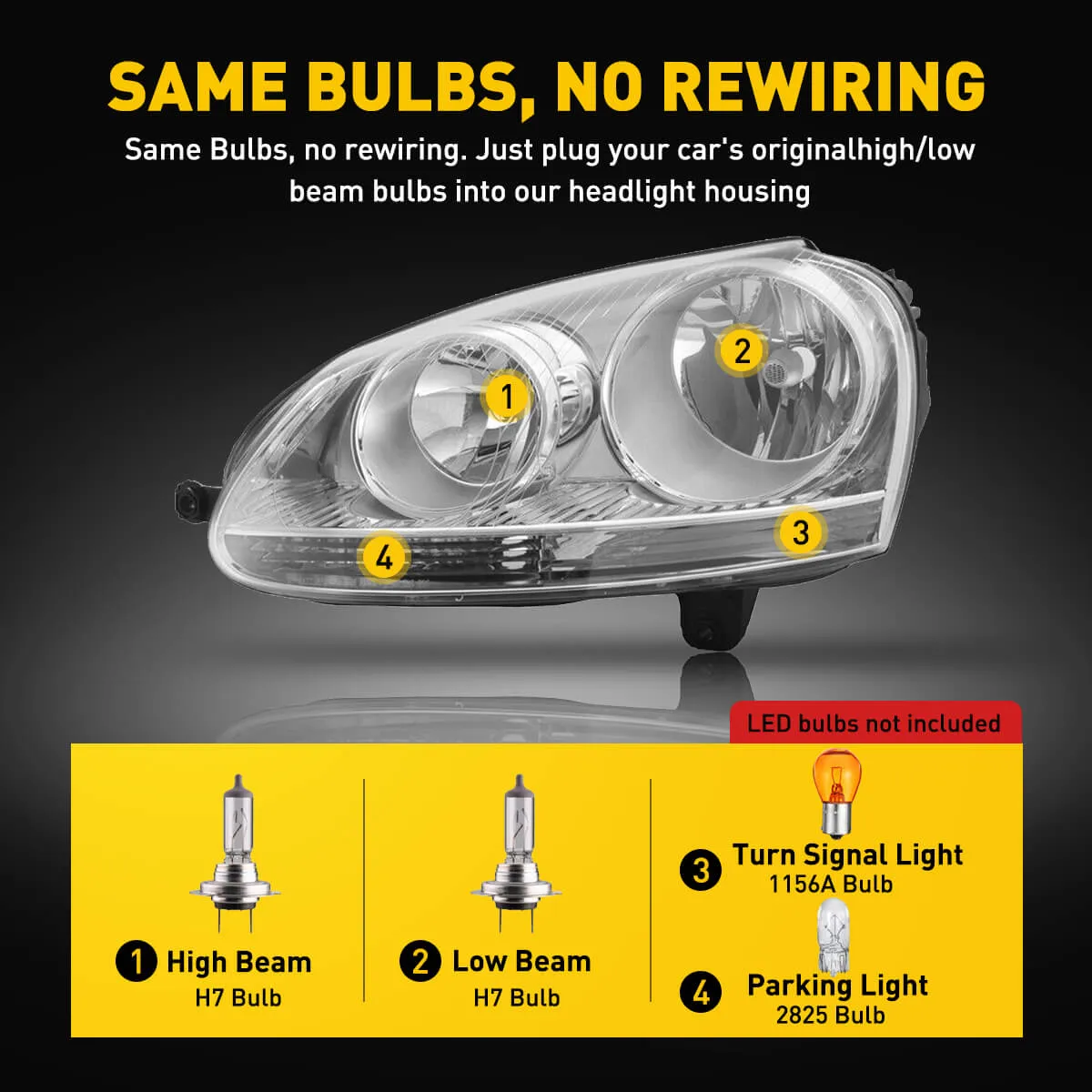 Headlight Assembly for 2005-2010 Volkswagen Jetta, 2006-2009 Volkswagen MK5/Rabbit, 2005 Jetta w/ Gen5, 2008 R32 Pair