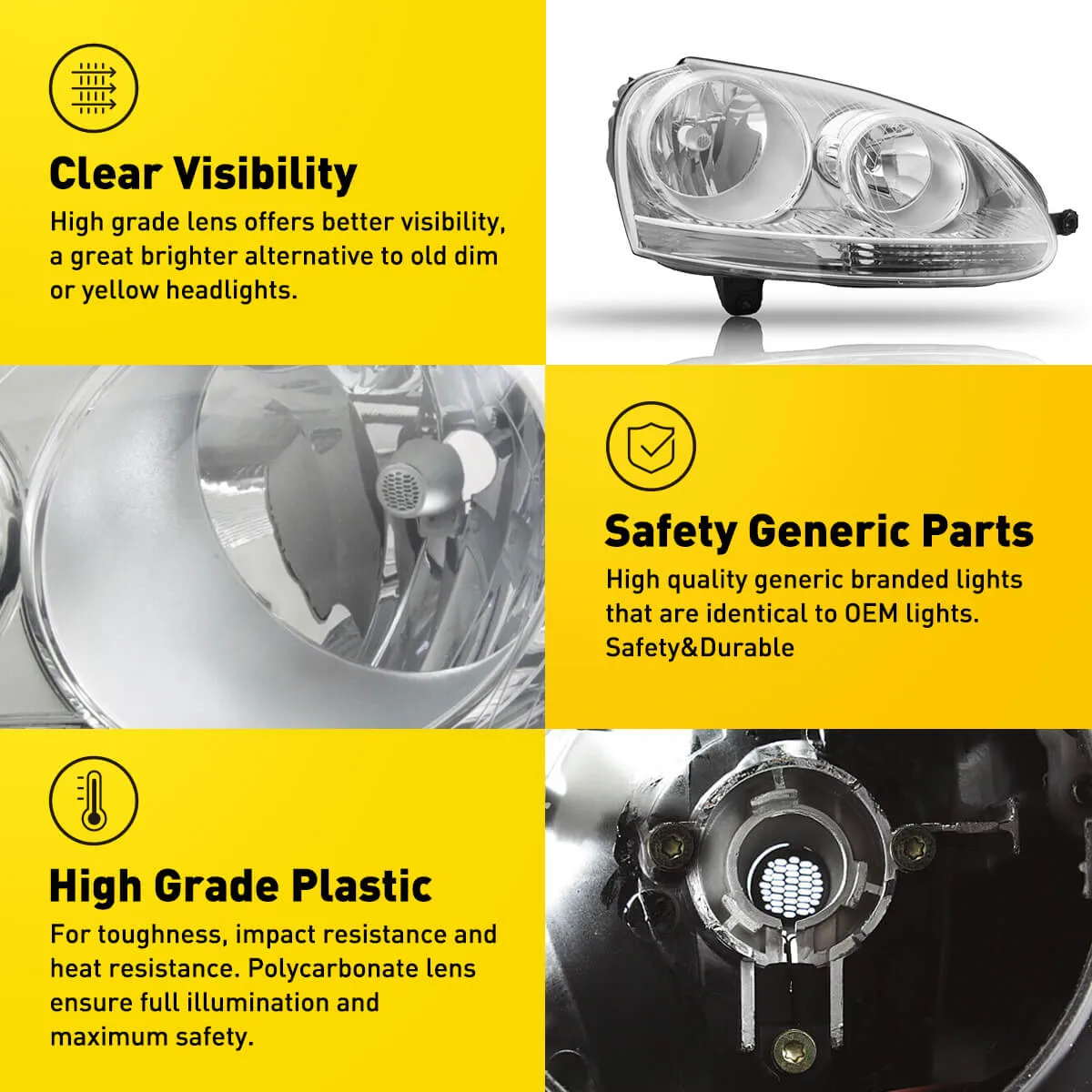 Headlight Assembly for 2005-2010 Volkswagen Jetta, 2006-2009 Volkswagen MK5/Rabbit, 2005 Jetta w/ Gen5, 2008 R32 Pair