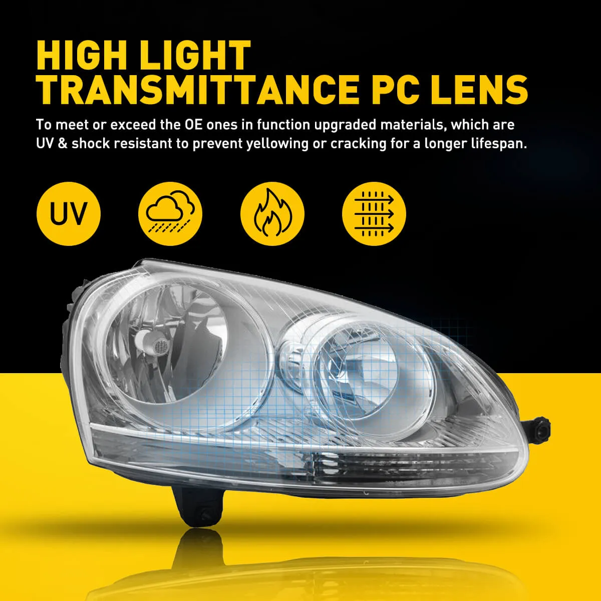 Headlight Assembly for 2005-2010 Volkswagen Jetta, 2006-2009 Volkswagen MK5/Rabbit, 2005 Jetta w/ Gen5, 2008 R32 Pair