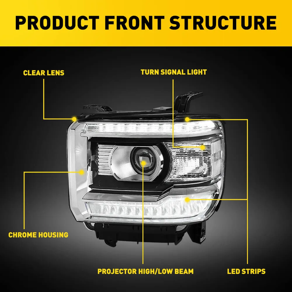 Headlight Assembly for 2014-2018 GMC Sierra 1500, 2015-2019 Sierra 2500HD/3500HD with Projector and DRL
