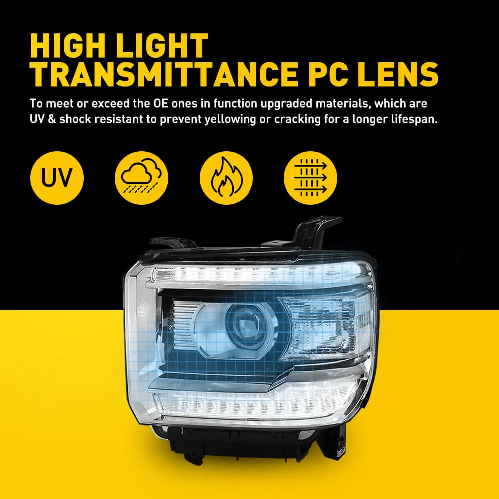 Headlight Assembly for 2014-2018 GMC Sierra 1500, 2015-2019 Sierra 2500HD/3500HD with Projector and DRL