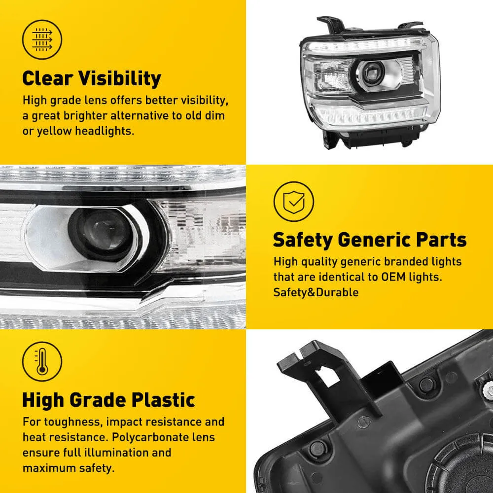 Headlight Assembly for 2014-2018 GMC Sierra 1500, 2015-2019 Sierra 2500HD/3500HD with Projector and DRL