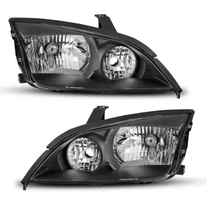 Headlight Assembly Compatible with 2005-2007 Ford Focus Black Housing White Reflector Pair
