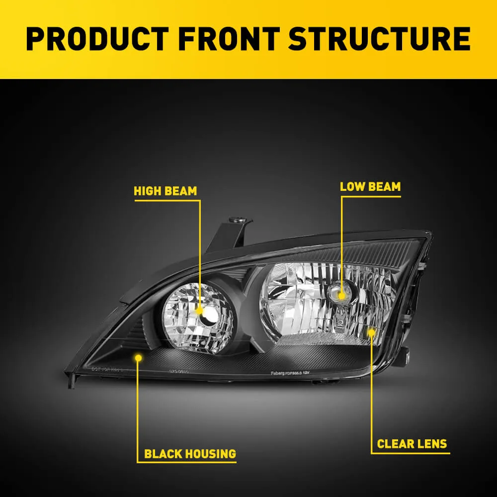 Headlight Assembly Compatible with 2005-2007 Ford Focus Black Housing White Reflector Pair