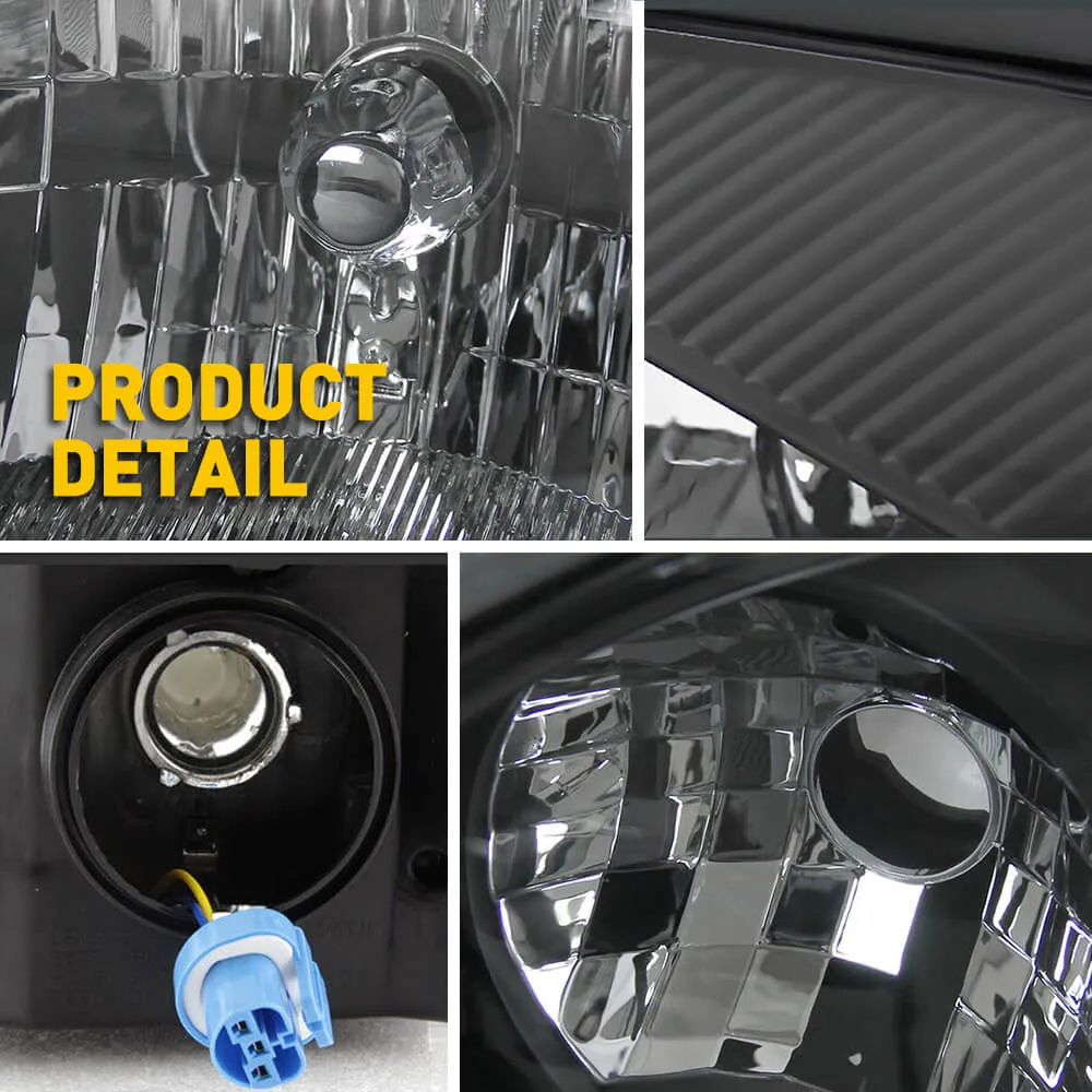 Headlight Assembly Compatible with 2005-2007 Ford Focus Black Housing White Reflector Pair