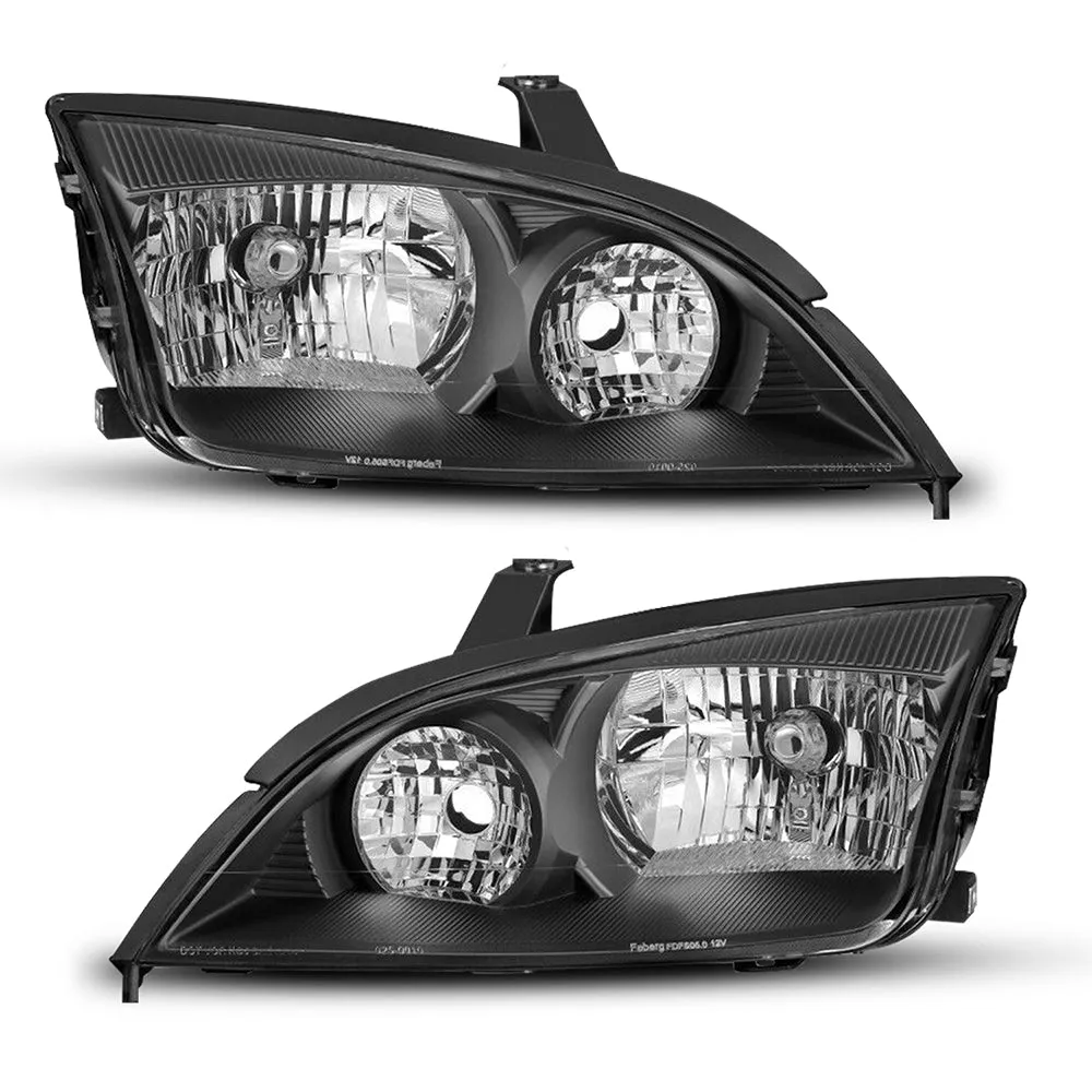 Headlight Assembly Compatible with 2005-2007 Ford Focus Black Housing White Reflector Pair