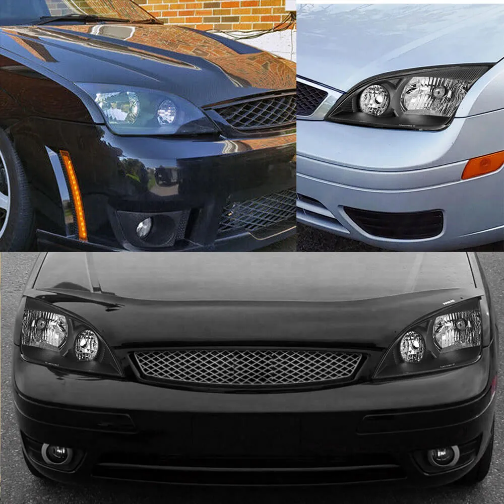 Headlight Assembly Compatible with 2005-2007 Ford Focus Black Housing White Reflector Pair
