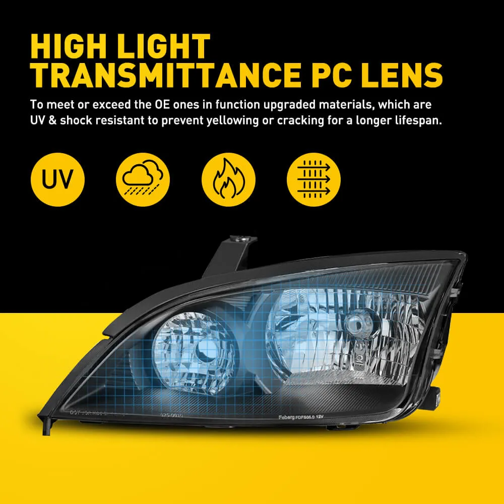 Headlight Assembly Compatible with 2005-2007 Ford Focus Black Housing White Reflector Pair