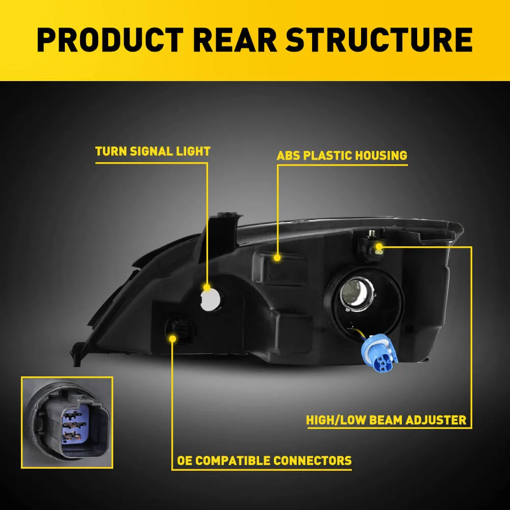 Headlight Assembly Compatible with 2005-2007 Ford Focus Black Housing White Reflector Pair