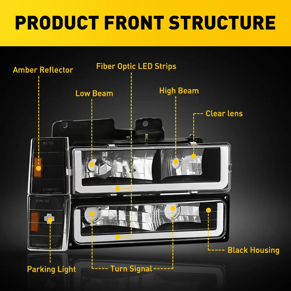 Headlights Assembly Compatible with 1994-1998 Chevy Silverado, Tahoe, Suburban, C10, C/K 1500/2500/3500  - Driver Side and Passenger Side