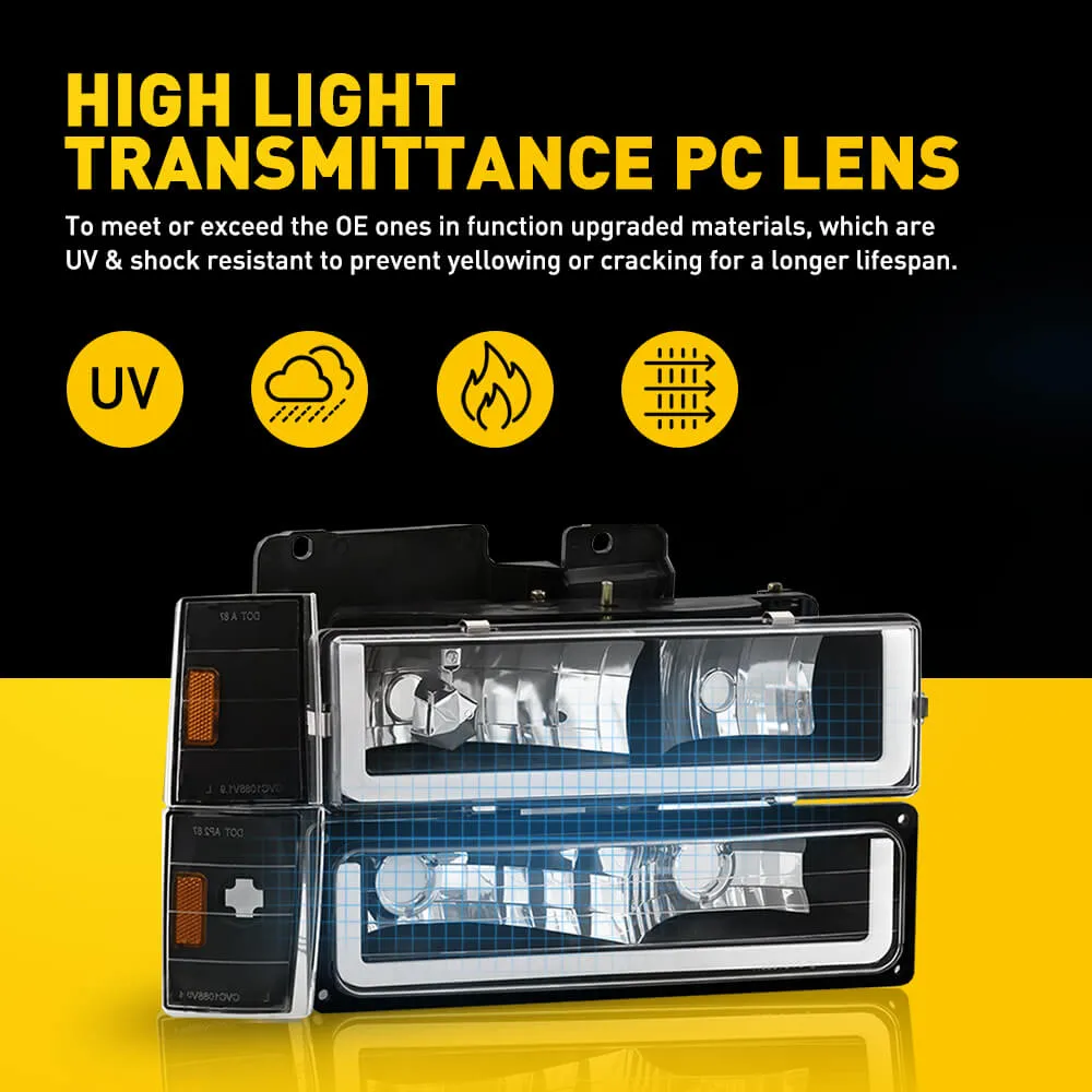 Headlights Assembly Compatible with 1994-1998 Chevy Silverado, Tahoe, Suburban, C10, C/K 1500/2500/3500  - Driver Side and Passenger Side