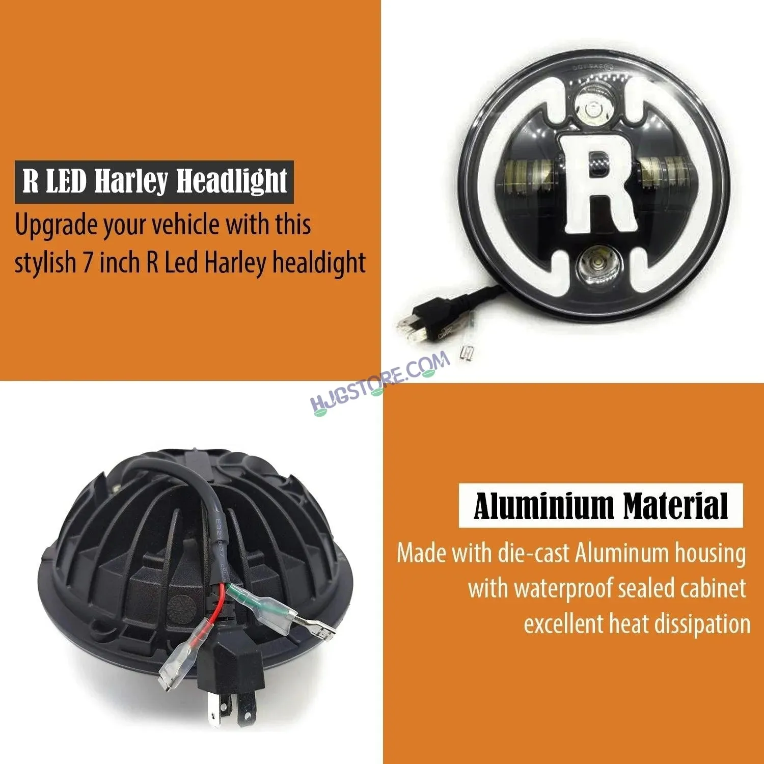 HJG 7 Inch Round Headlight Compatible with Royal Enfield, Jeep Thar & Harley Davidson (R White Harley Headlight)