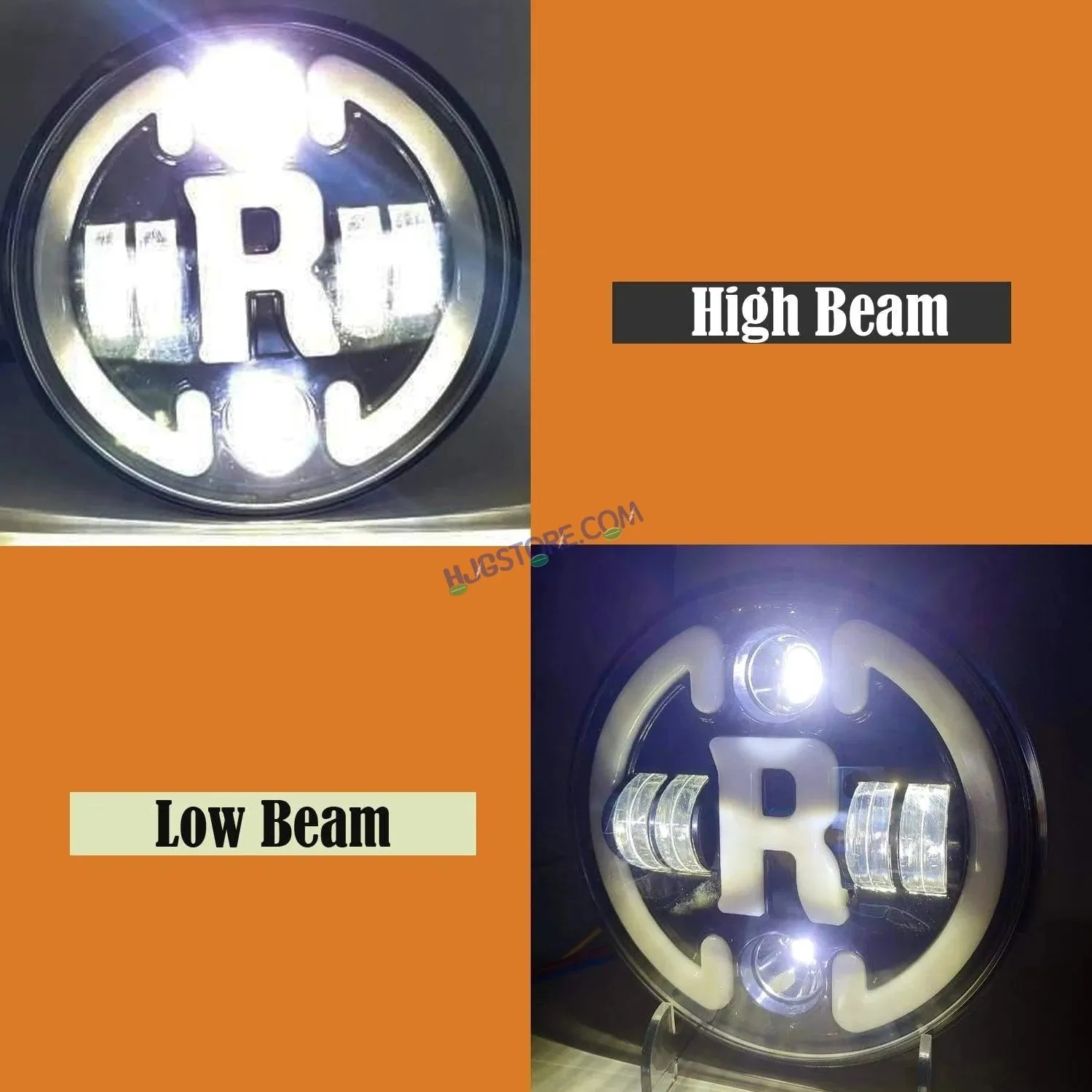HJG 7 Inch Round Headlight Compatible with Royal Enfield, Jeep Thar & Harley Davidson (R White Harley Headlight)