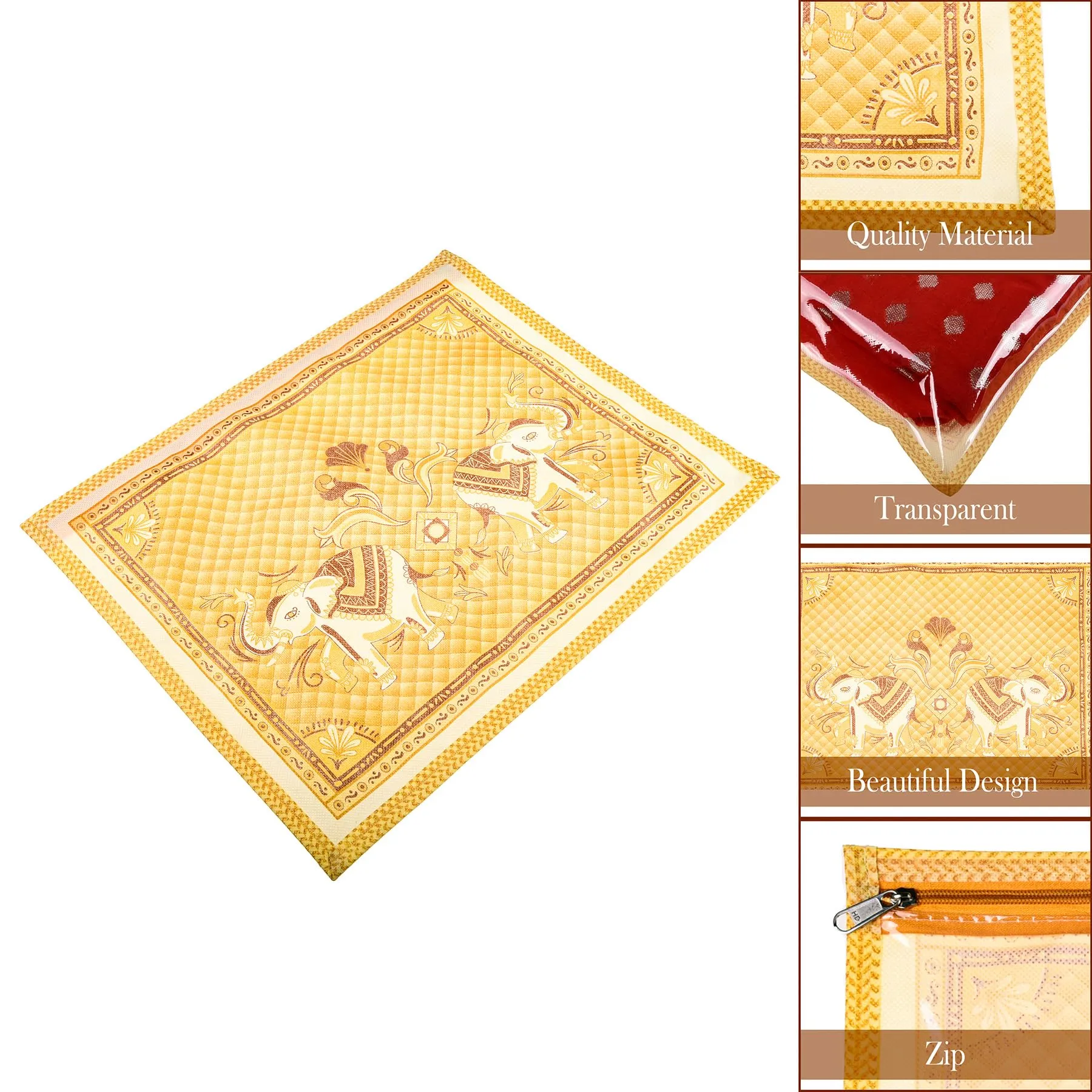 Kuber Industries Saree Cover | Clothes Storage Bag | Single Packing Saree with Zip Closure | Wardrobe Organizer | Cloth Stoarge Organizer | Elephant Design | Pack of 6 | Cream