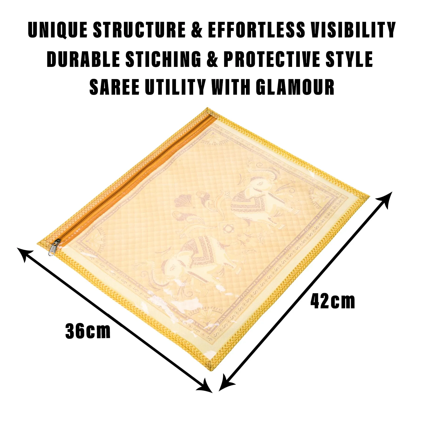 Kuber Industries Saree Cover | Clothes Storage Bag | Single Packing Saree with Zip Closure | Wardrobe Organizer | Cloth Stoarge Organizer | Elephant Design | Pack of 6 | Cream