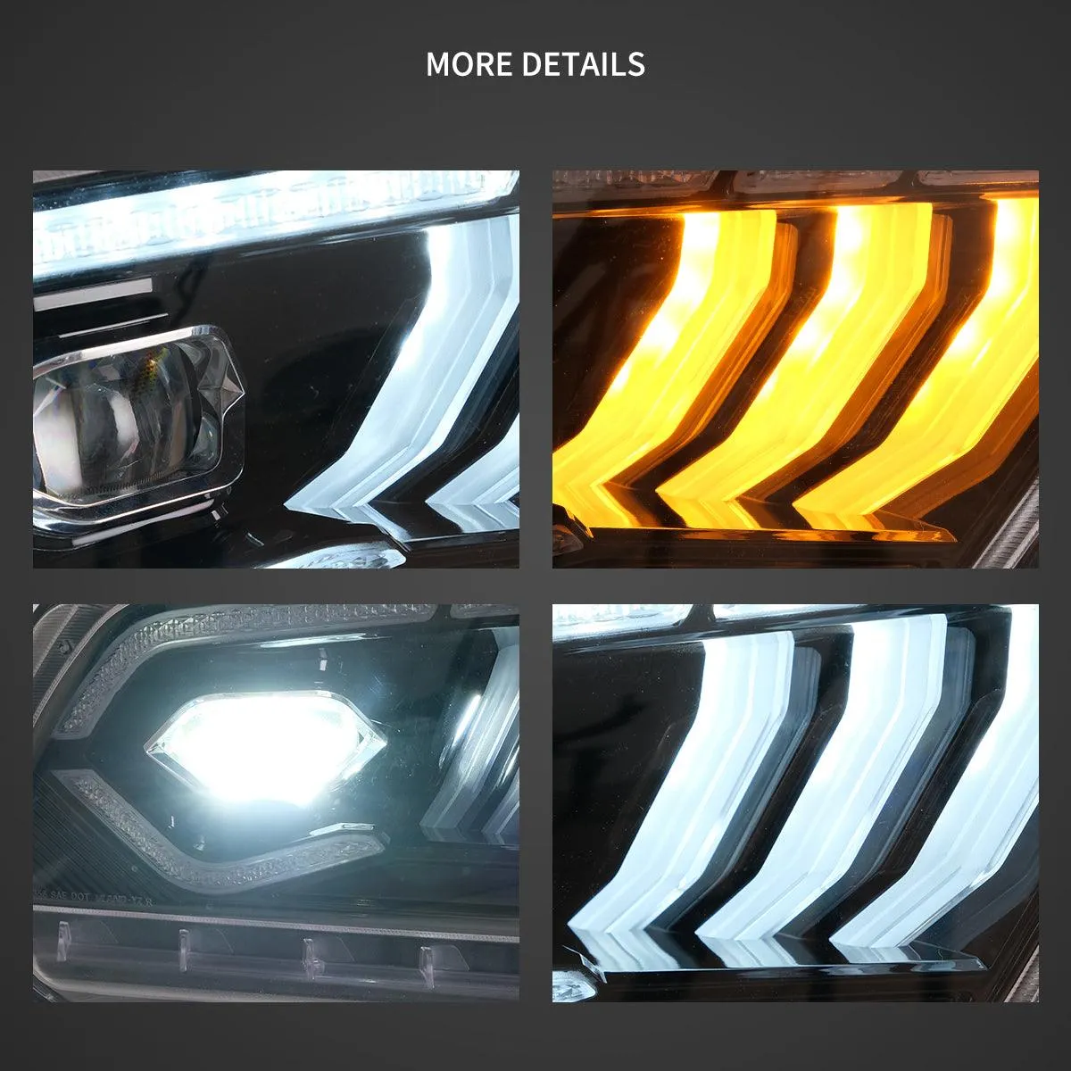 LED Headlight Assembly Dual Beam Projector Black For 2010-2014 Ford Mustang 5th Gen Facelifted