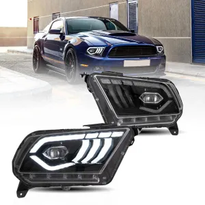 LED Headlight Assembly Dual Beam Projector Black For 2010-2014 Ford Mustang 5th Gen Facelifted