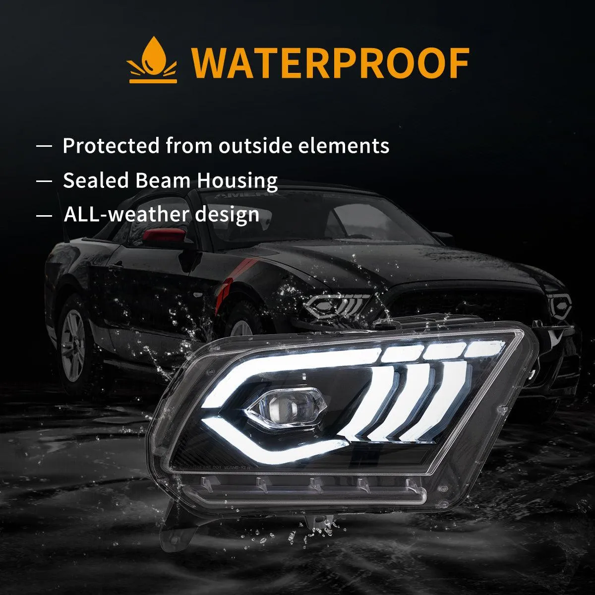 LED Headlight Assembly Dual Beam Projector Black For 2010-2014 Ford Mustang 5th Gen Facelifted