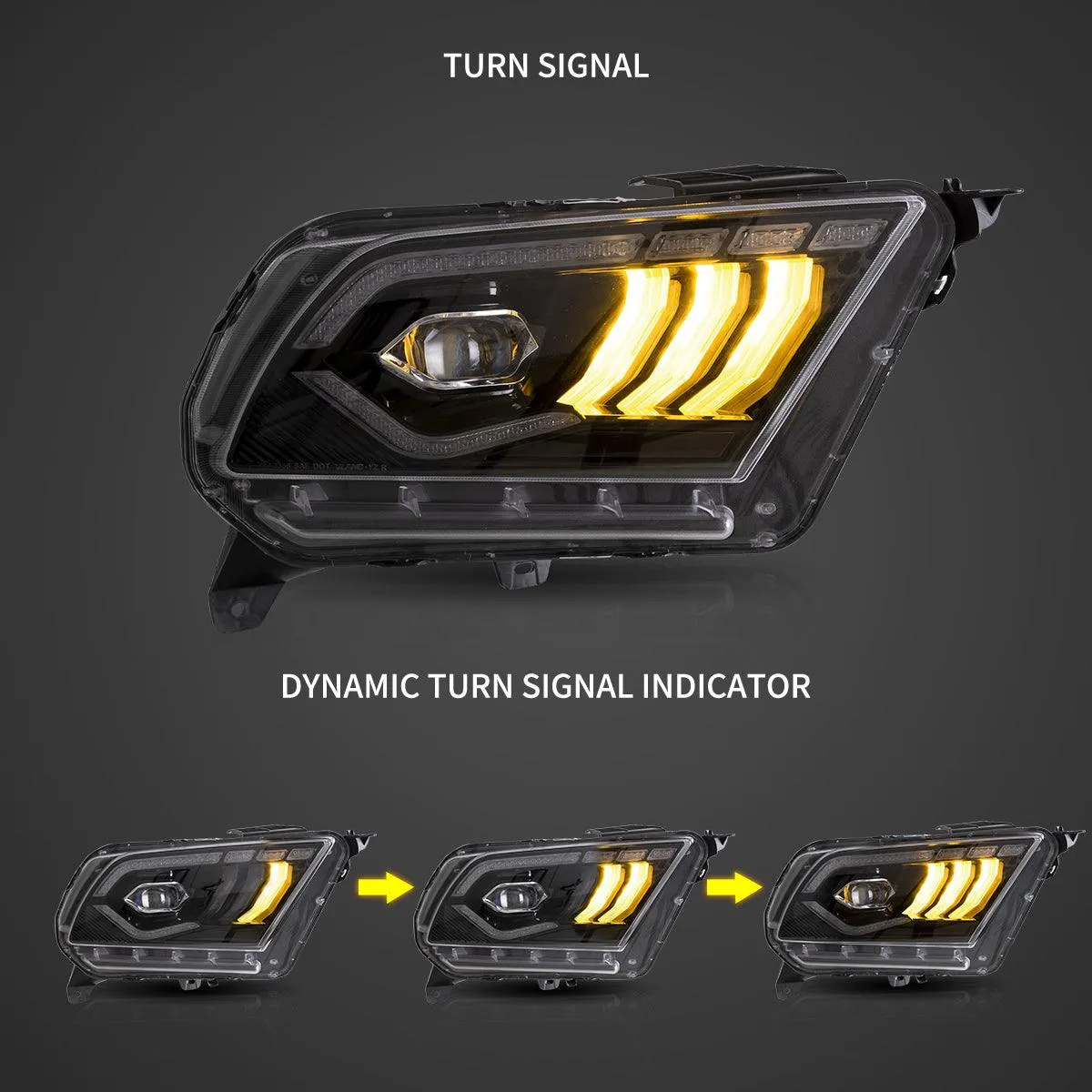 LED Headlight Assembly Dual Beam Projector Black For 2010-2014 Ford Mustang 5th Gen Facelifted