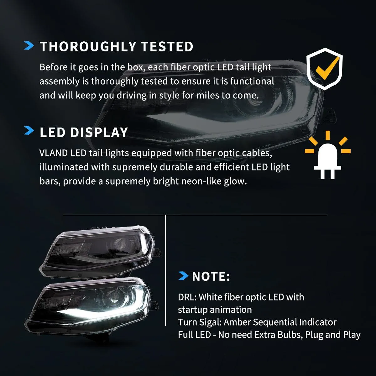 LED Headlight Assembly Dual Beam Projector Black For 2016-2022 Chevrolet Camaro 6th Gen