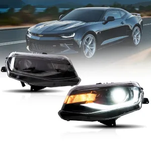 LED Headlight Assembly Dual Beam Projector Black For 2016-2022 Chevrolet Camaro 6th Gen