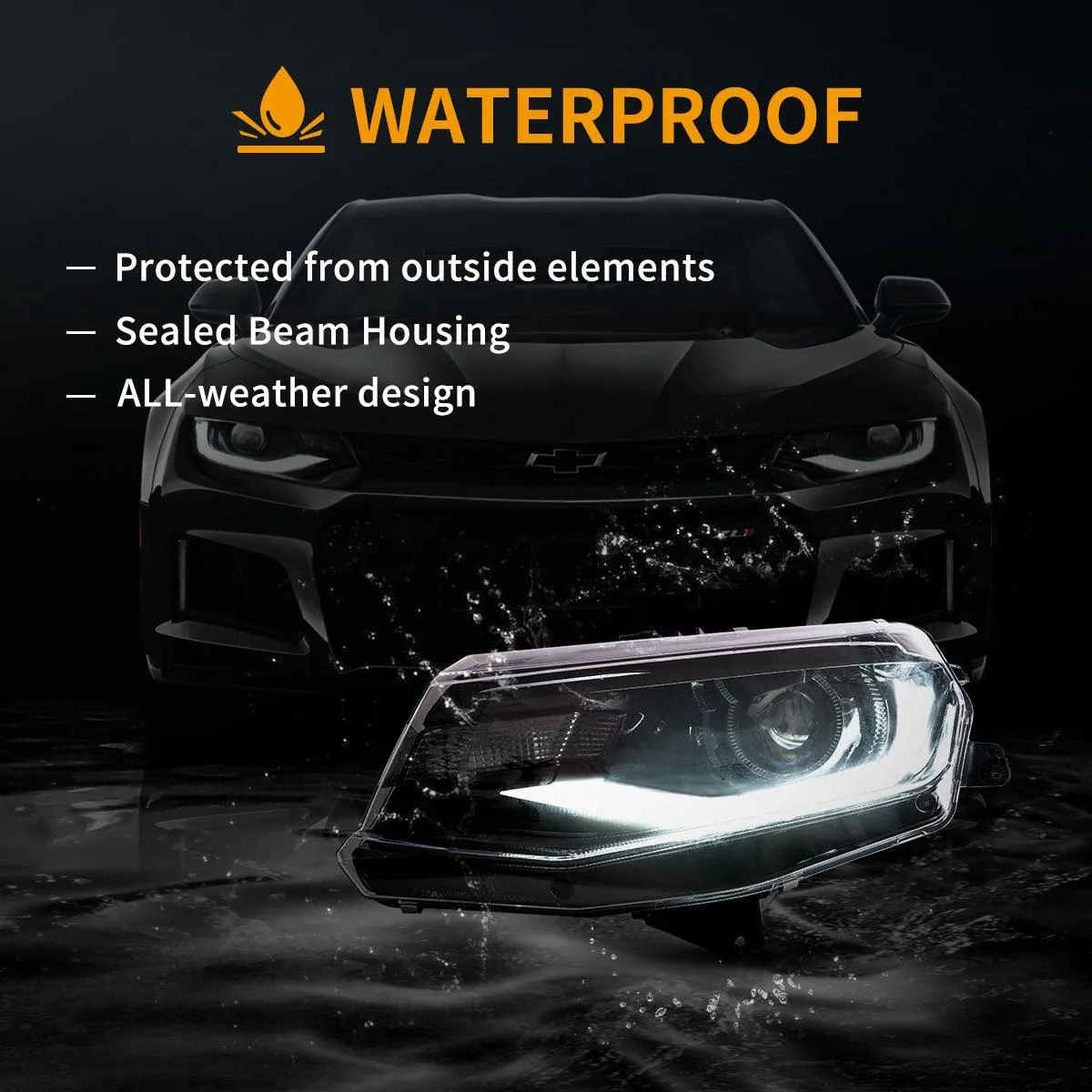 LED Headlight Assembly Dual Beam Projector Black For 2016-2022 Chevrolet Camaro 6th Gen
