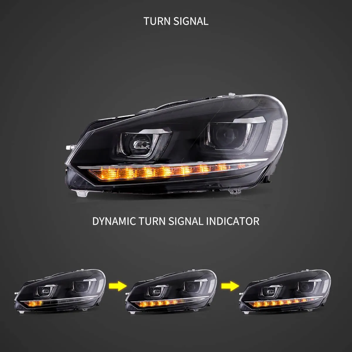 LED Headlight Assembly Dual Beam Projector with Demon Eyes Black For 2008-2014 Volkswagen Golf 6th Gen (Mk6/A6 Typ 5K)