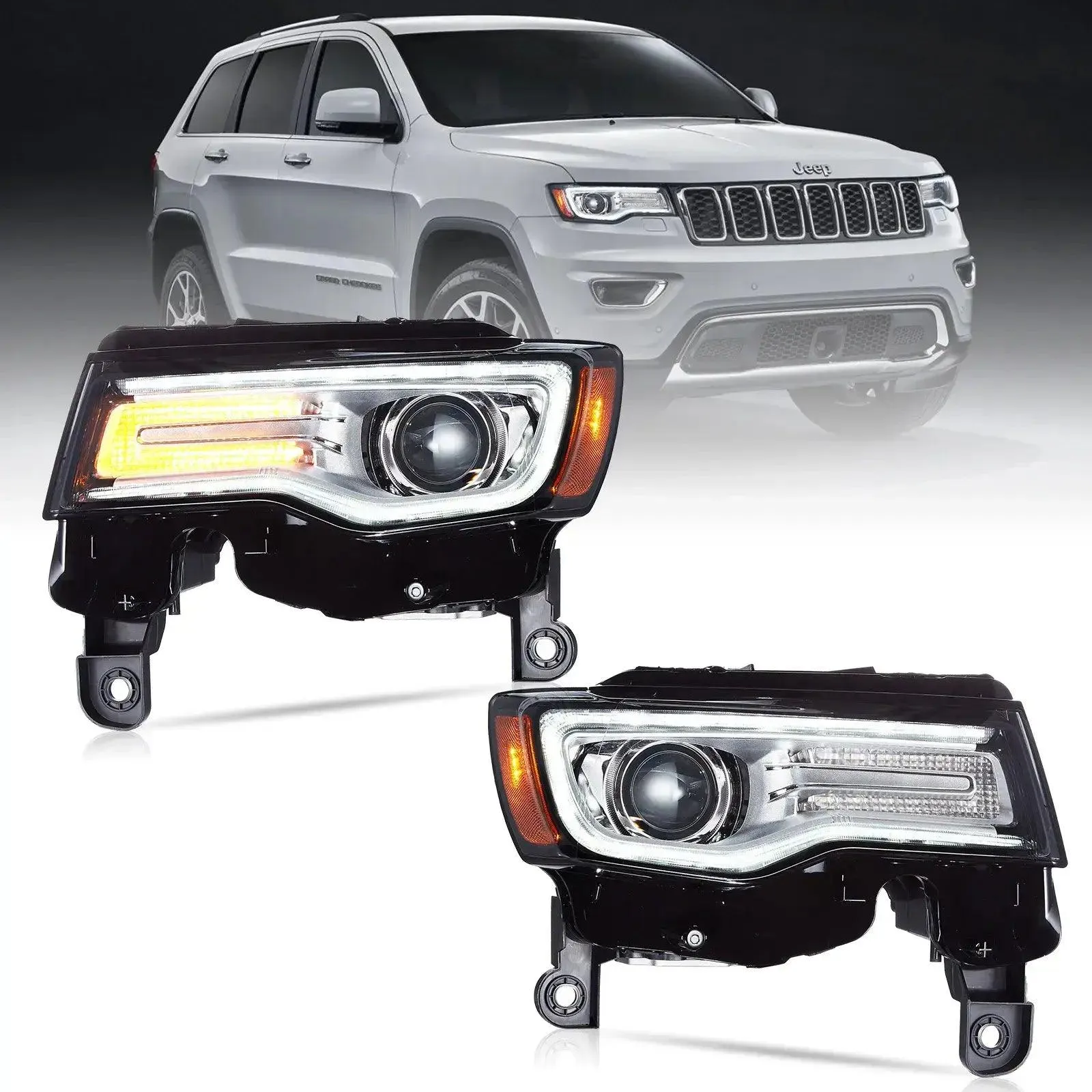 LED Headlight Assembly Full LED With Startup Animation/ Blue DRL For 2014-2022 Jeep Grand Cherokee (WK2）