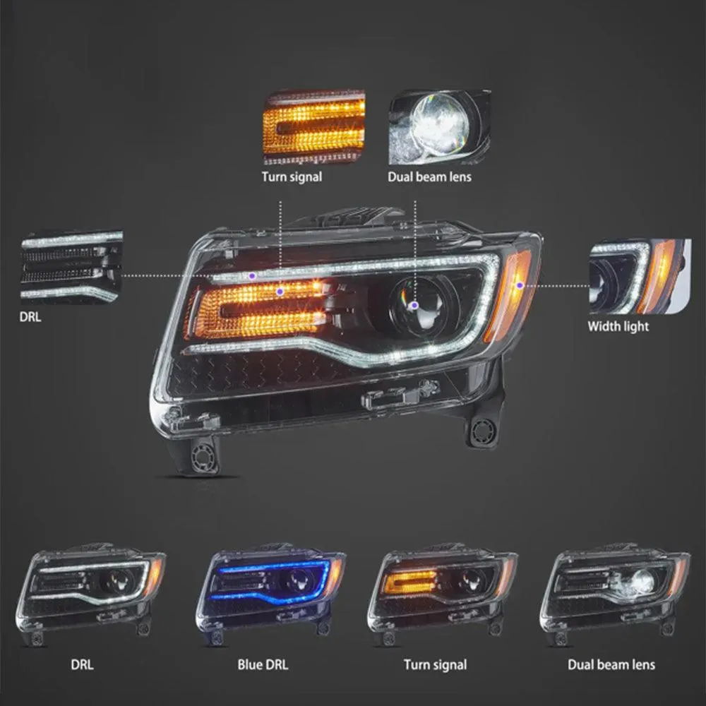 LED Headlight Assembly Full LED With Startup Animation/Blue DRL For 2011-2013 Jeep Grand Cherokee (WK2)