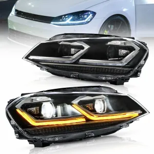 LED Headlight Assembly Projector Black For 2012-2017 Volkswagen Golf 7th Gen (Mk7, Typ 5G)