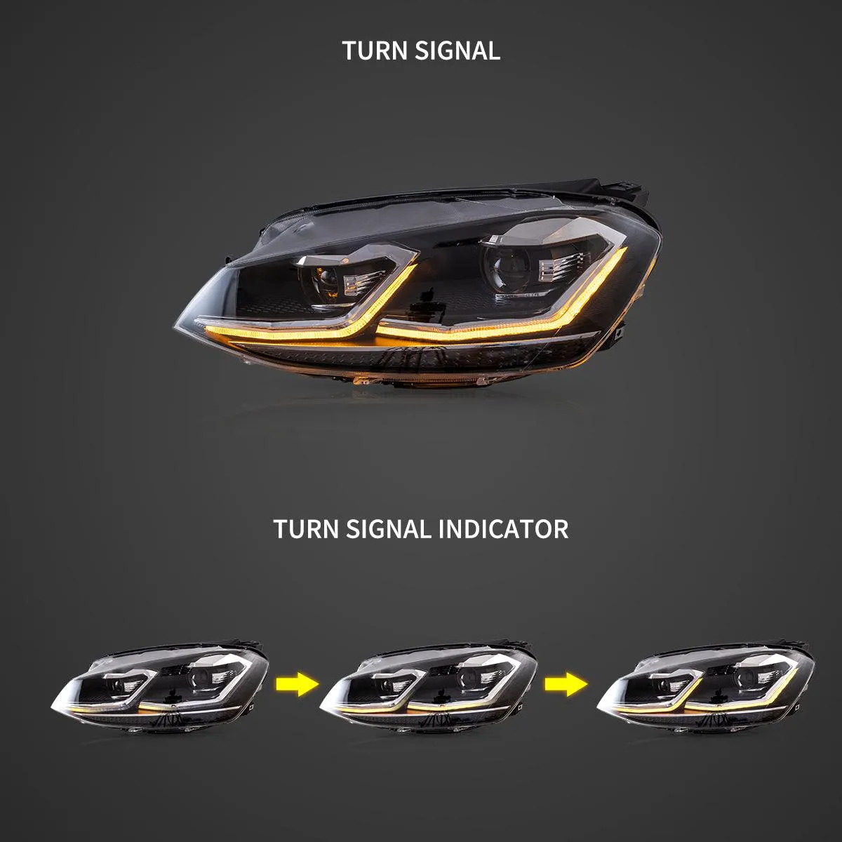LED Headlight Assembly Projector Black For 2012-2017 Volkswagen Golf 7th Gen (Mk7, Typ 5G)