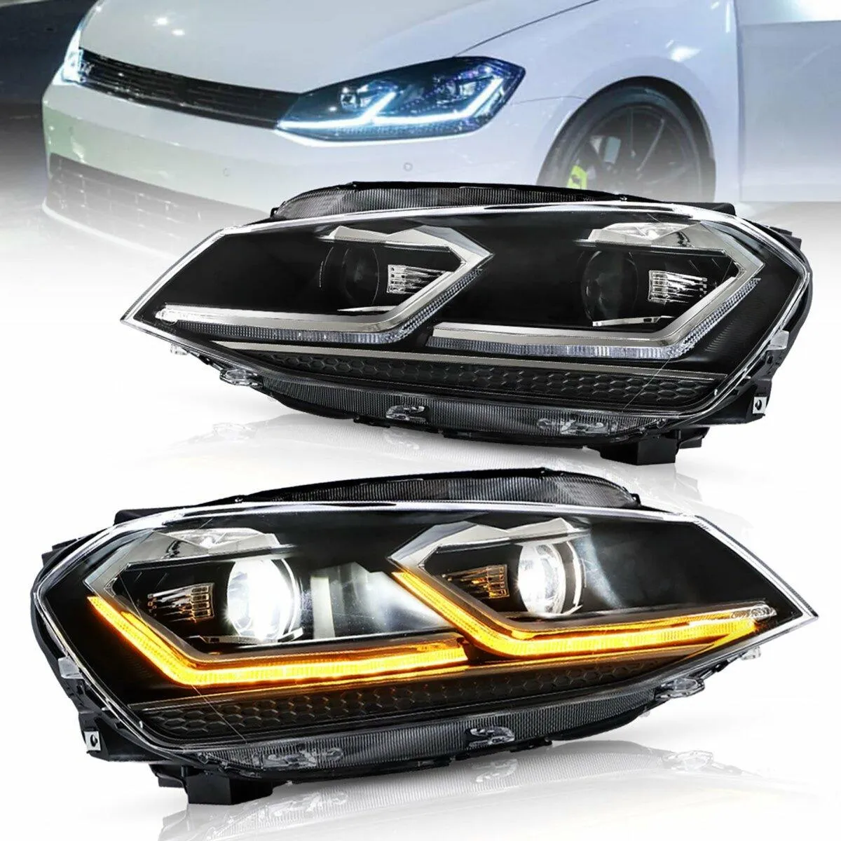 LED Headlight Assembly Projector Black For 2012-2017 Volkswagen Golf 7th Gen (Mk7, Typ 5G)