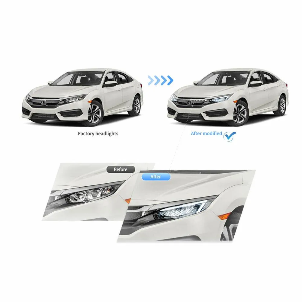 LED Headlight Assembly Reflection Bowl Chrome For 2016-2021 Honda Civic 10th Gen