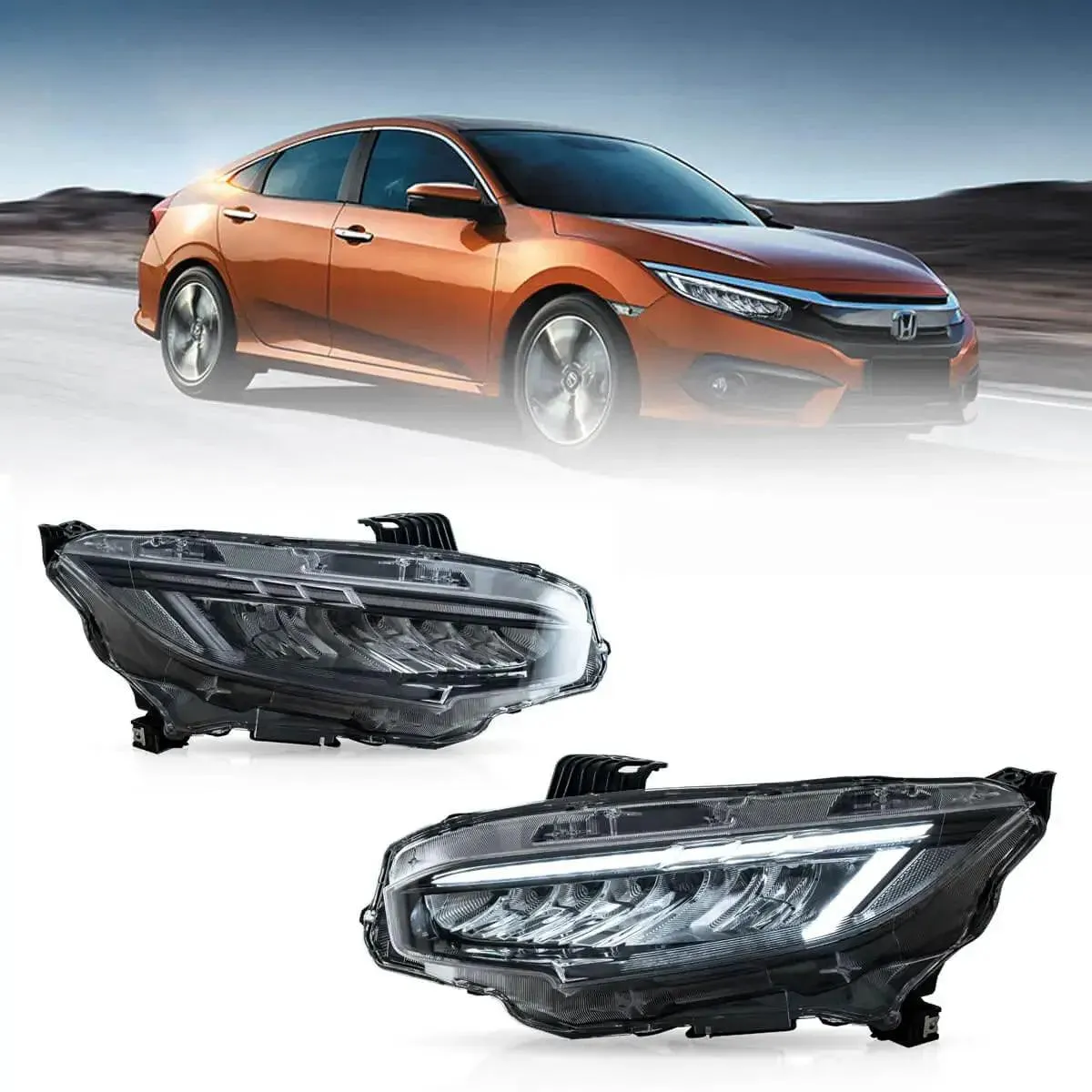 LED Headlight Assembly Reflection Bowl Chrome For 2016-2021 Honda Civic 10th Gen