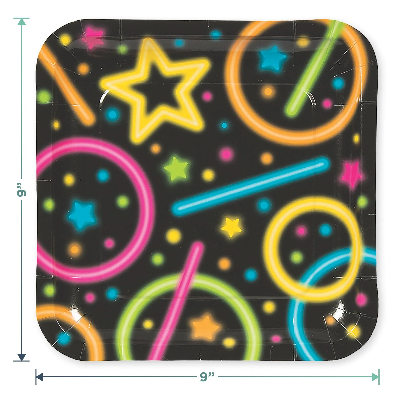 Neon Glow Party Paper Dinner Plates and Lunch Napkins (Serves 16)